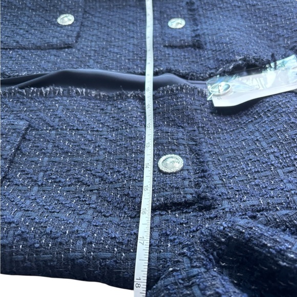 NWT Mango Cropped Tweed Blazer Jacket Navy Blue XS Chic Classic Preppy Parisian - Picture 5 of 14